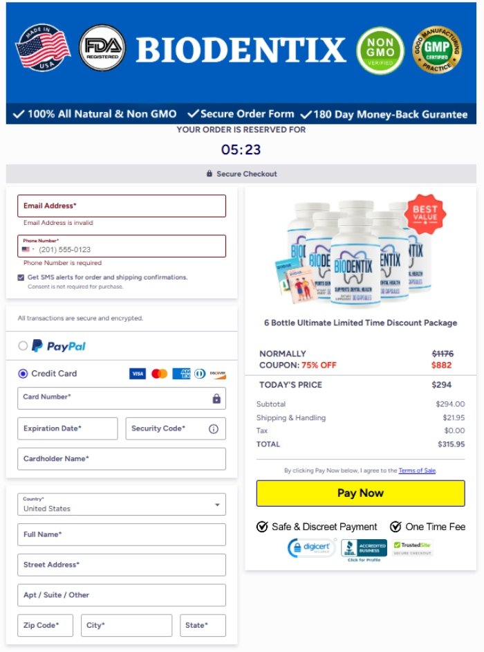 Biodentix secure checkout page